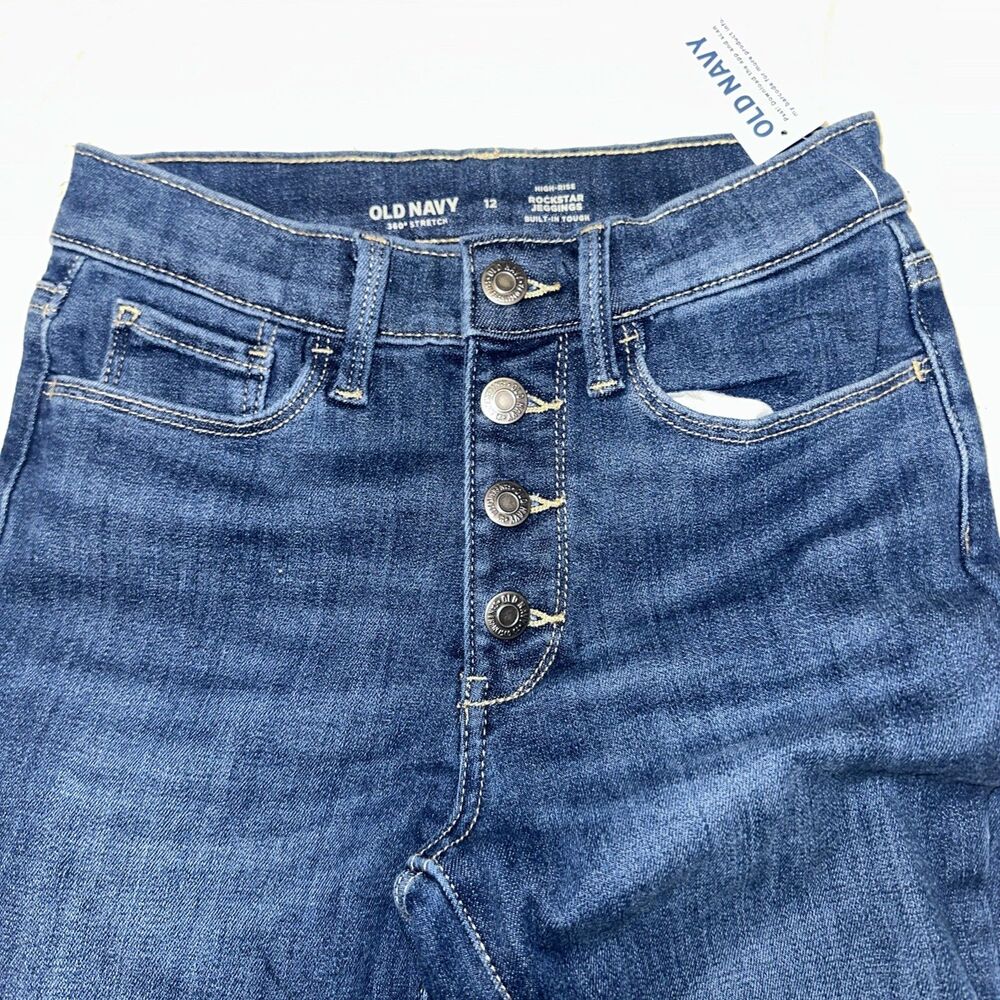 Old Navy High Rise Rockstar Super Skinny Jeggings 12 Button Fly Distressed Split